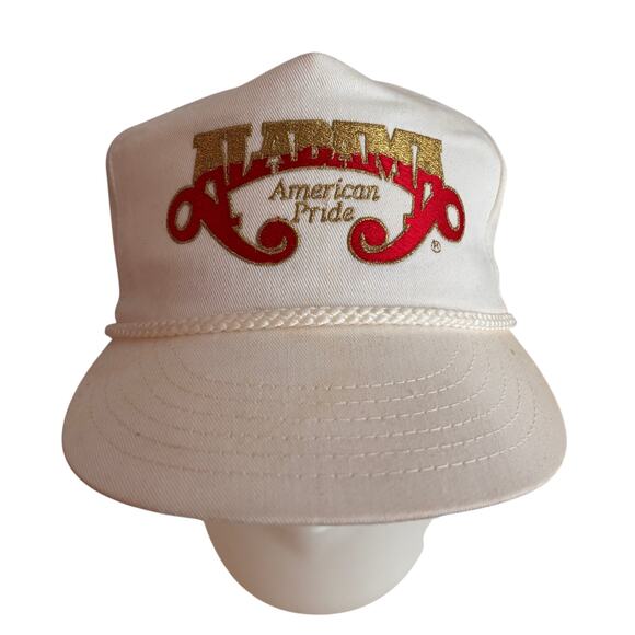Vtg 80s ALABAMA Trucker Hat American Pride Strapback Cap White Red Gold Country - Picture 2 of 10